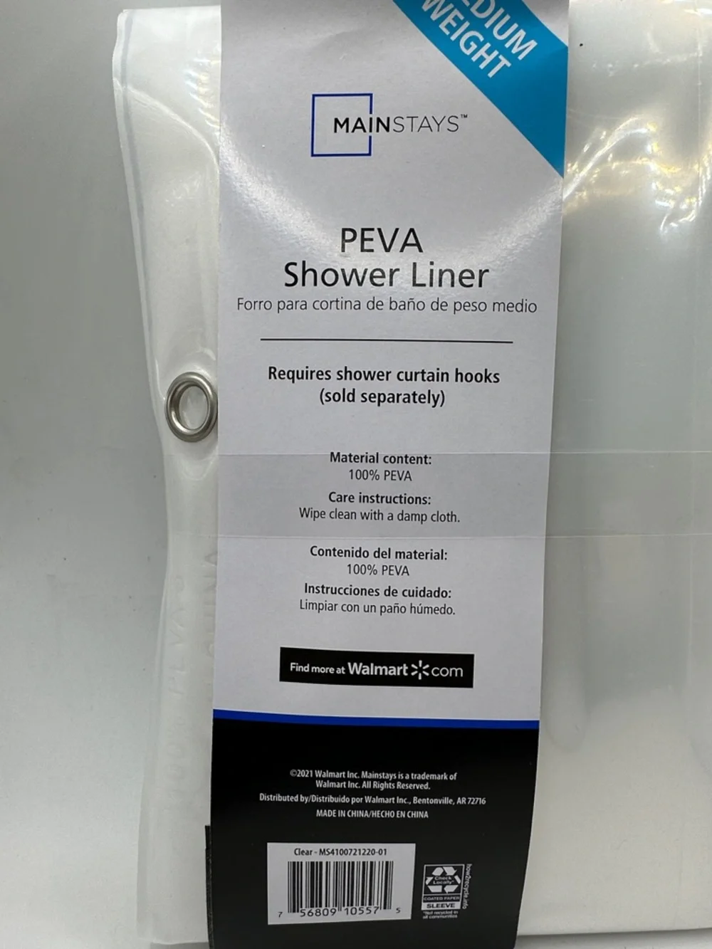 Mainstays Clear PEVA Shower Liner Transparent 70